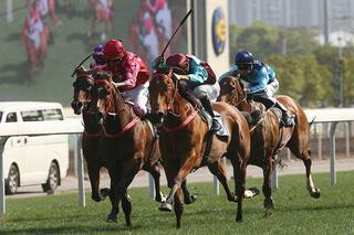 A deserved breakthrough win in the HK$4 million Group 2 Sprint Cup for Beat the Clock. Photo: HKJC
